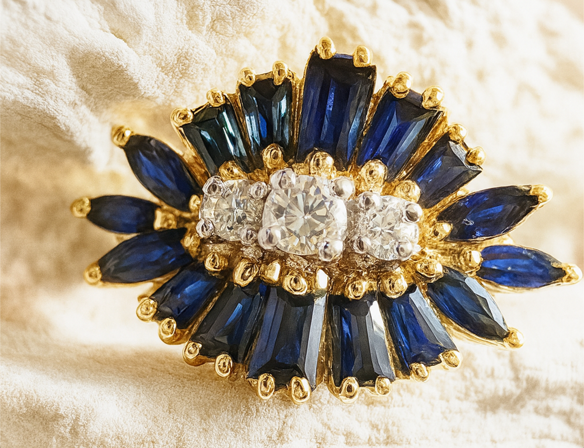 Luxus-Unikat Saphirring mit Diamanten – 585er Gold - Nr. 53 (13) - UNIKAT