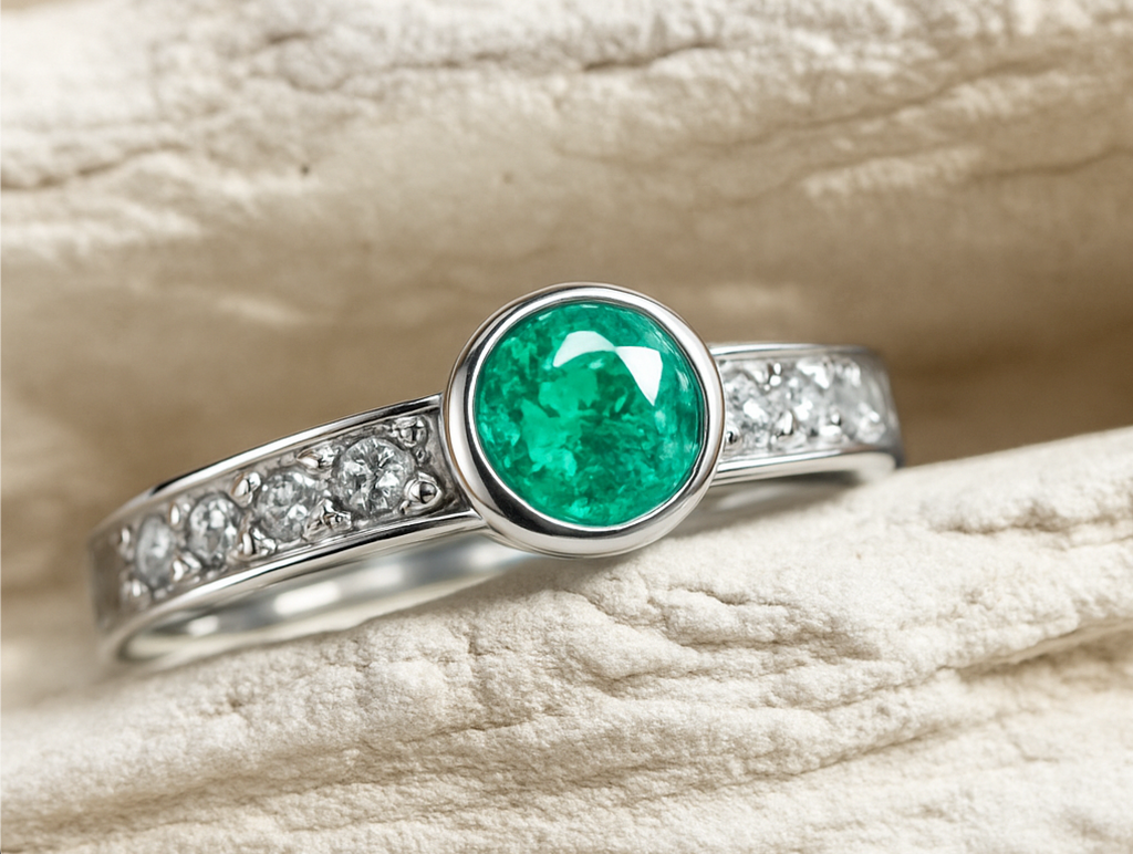 Luxus-Unikat Smaragdring / Verlobungsring „Emerald Glow“  – 585er Weißgold - Nr. 52 (12) - UNIKAT