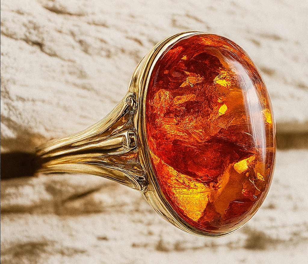 Luxus-Unikat Bernsteinring „Amber Flame"  – 585er Gold - Nr. 54 (14) - UNIKAT