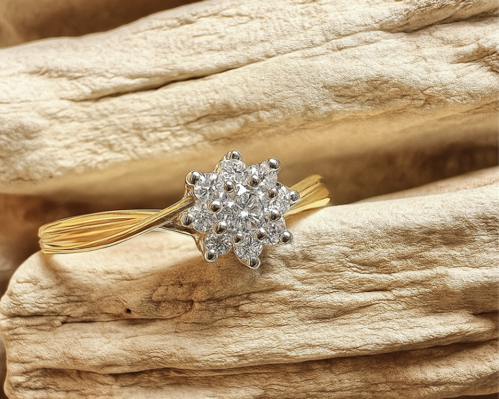 Luxus Diamantenring / Verlobungsring „Flower“  – 585er Gold - Nr. 55,5 (15,5)