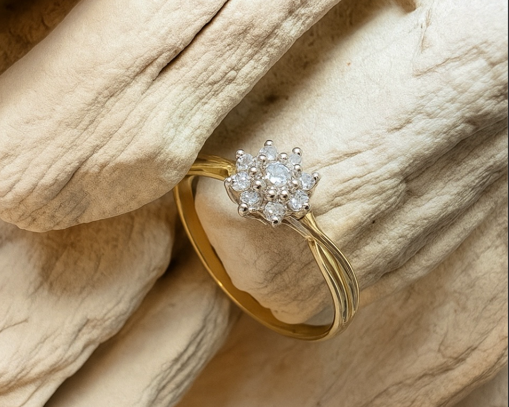 Luxus Diamantenring / Verlobungsring „Flower“  – 585er Gold - Nr. 55,5 (15,5)