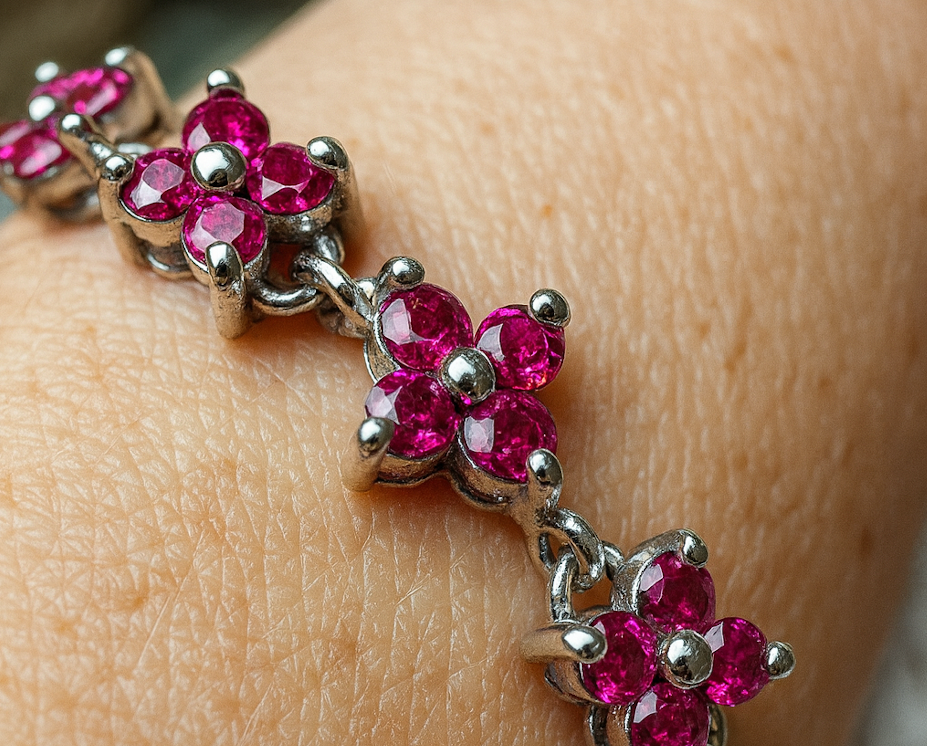 "Flower-Power" Armband - 925 Sterling Silber - magenta Zirkonia - 19 cm