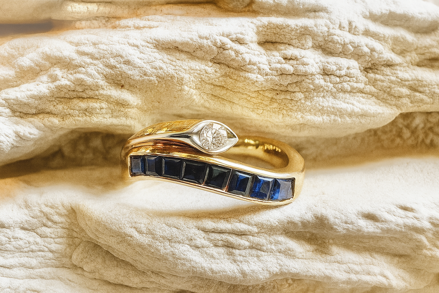 Luxus-Unikat Saphirring mit Diamant – 585er Gold - Nr. 54 (14) - UNIKAT