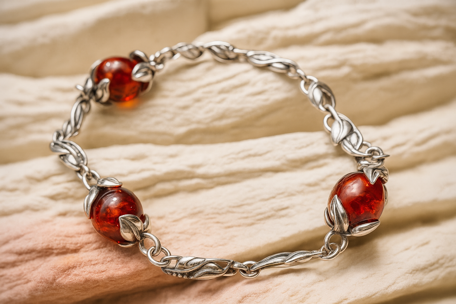 925er Sterling Silber Armband "Vintage" - geschwärzt - Länge: 21 cm - Bernstein - UNIKAT