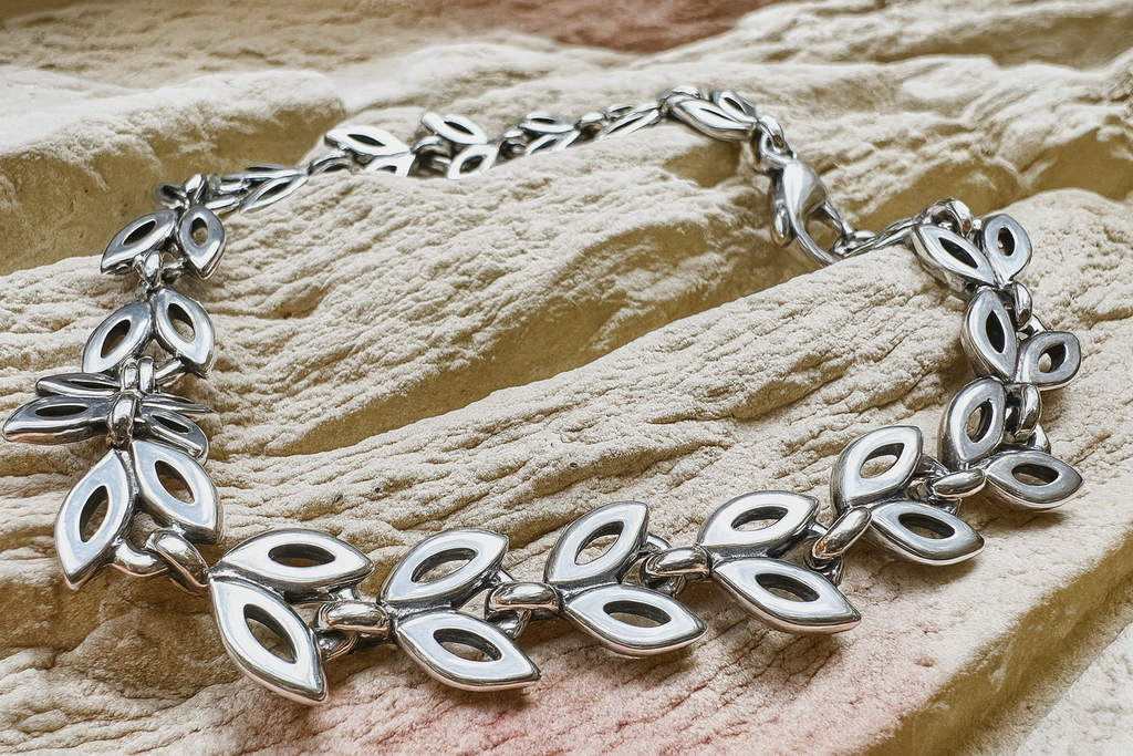 "Blatt" Armband / Armkette 925er Sterling Silber - geschwärzt - Länge: 18,5 cm