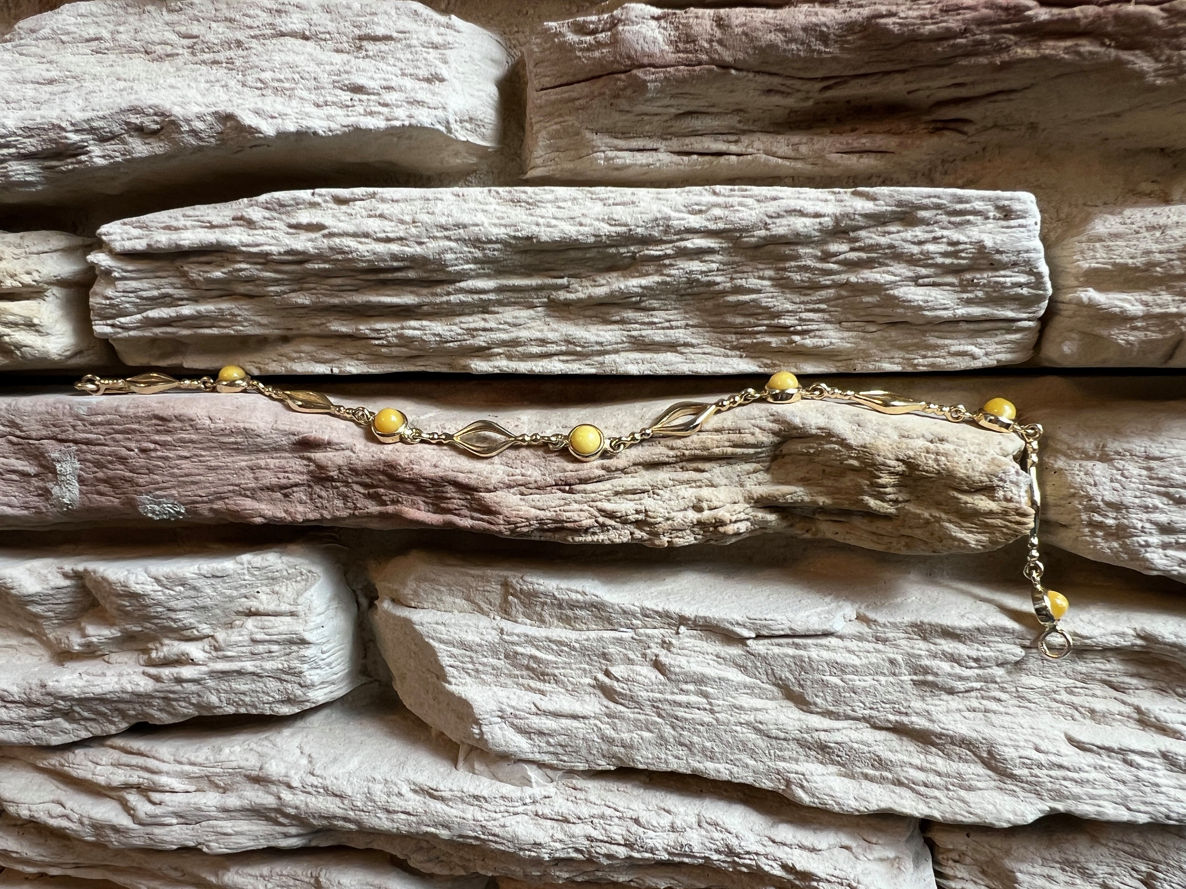 585er Gold Armband "Vintage" - Länge: 18 cm - Honigbernstein - UNIKAT