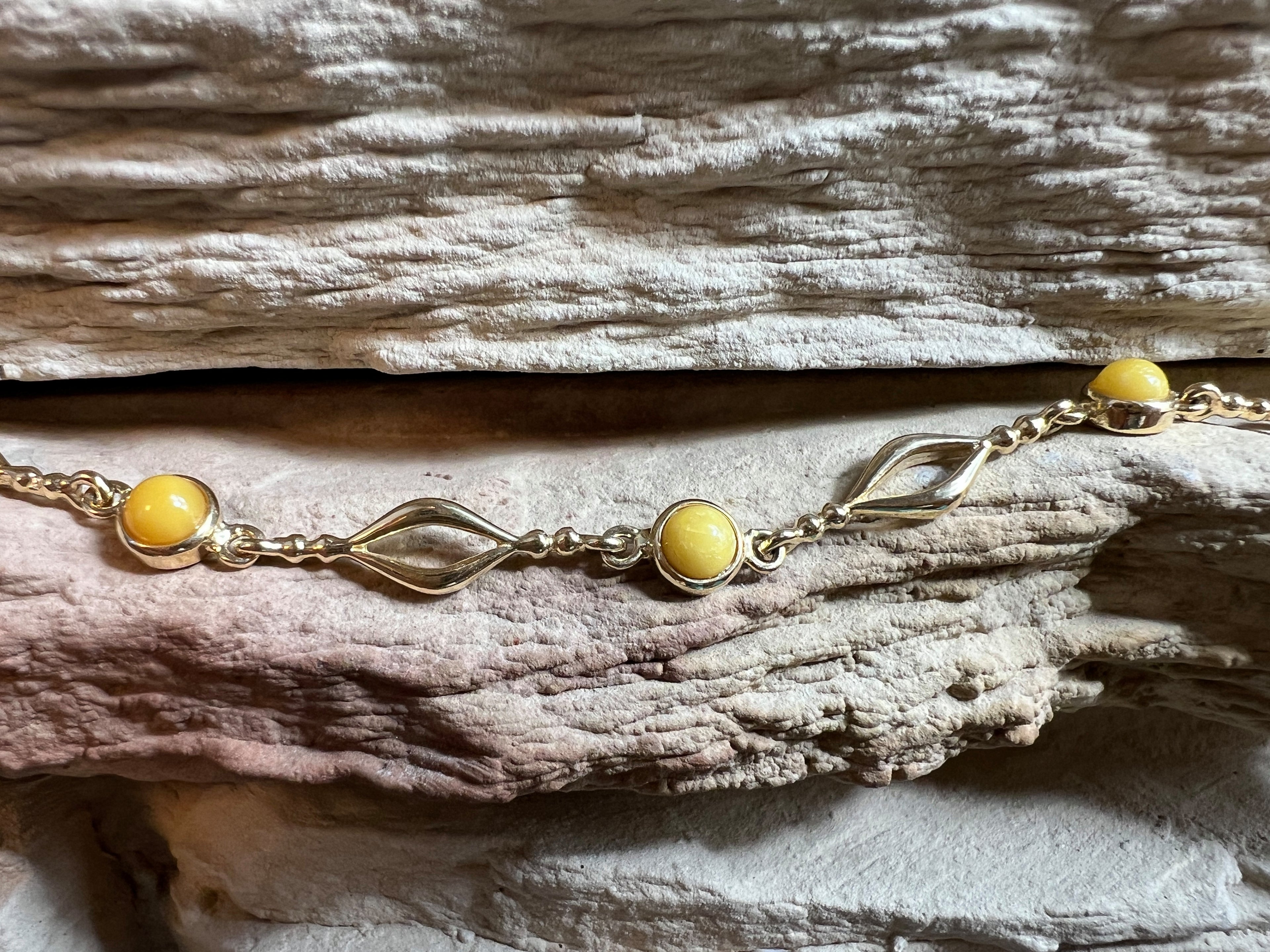 585er Gold Armband "Vintage" - Länge: 18 cm - Honigbernstein - UNIKAT