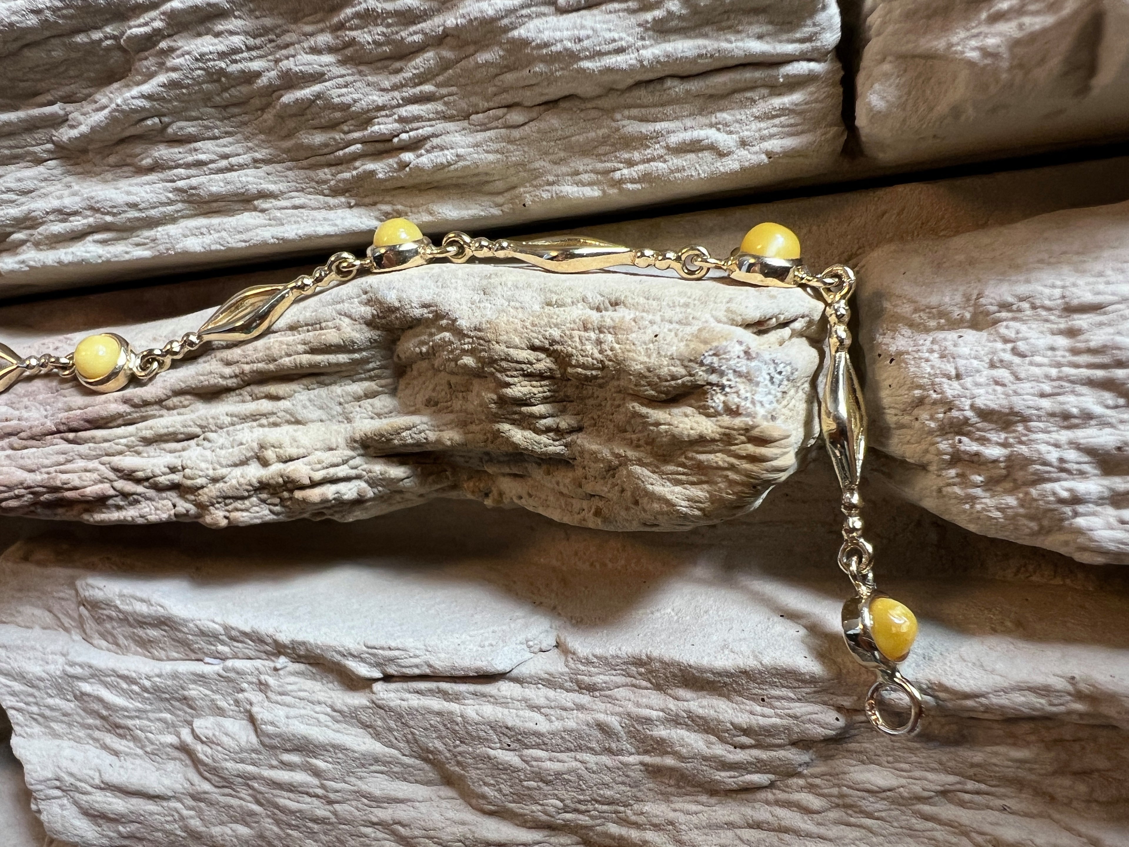 585er Gold Armband "Vintage" - Länge: 18 cm - Honigbernstein - UNIKAT