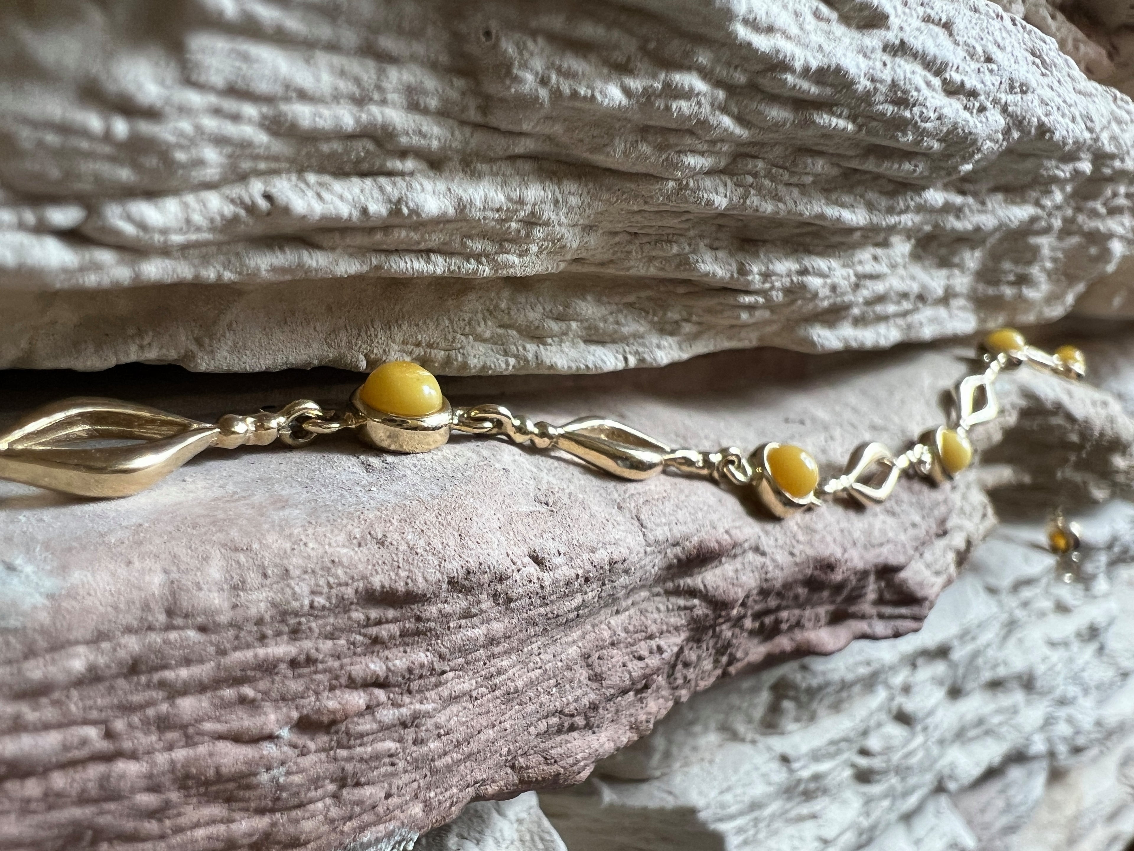 585er Gold Armband "Vintage" - Länge: 18 cm - Honigbernstein - UNIKAT