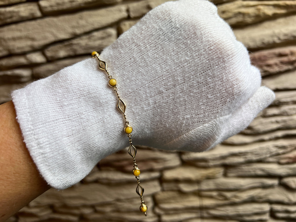 585er Gold Armband "Vintage" - Länge: 18 cm - Honigbernstein - UNIKAT