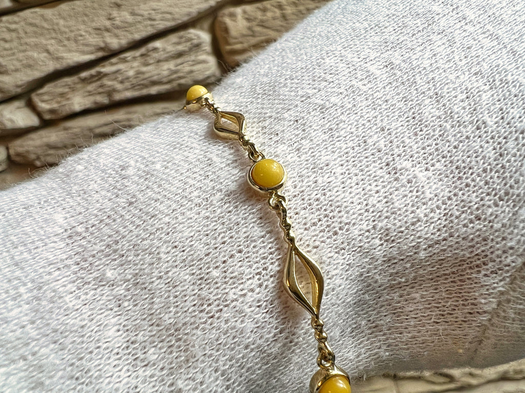 585er Gold Armband "Vintage" - Länge: 18 cm - Honigbernstein - UNIKAT
