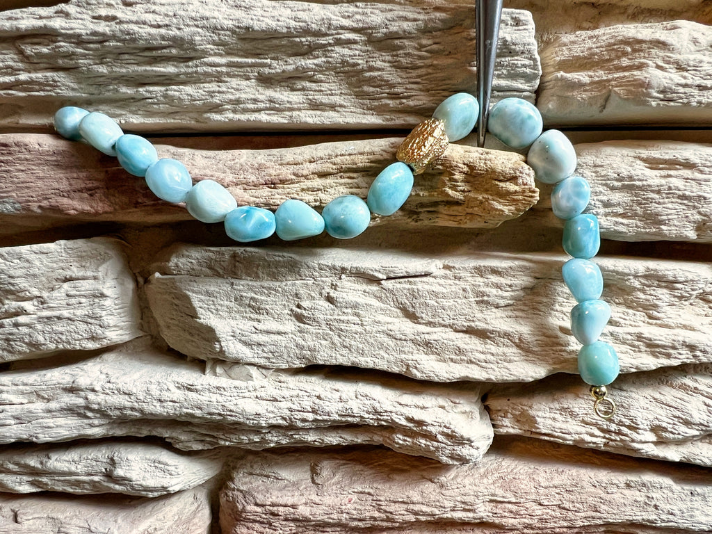 Einzigartiges 585er Gold-Armband mit Larimar - Länge: 20,5 cm - UNIKAT