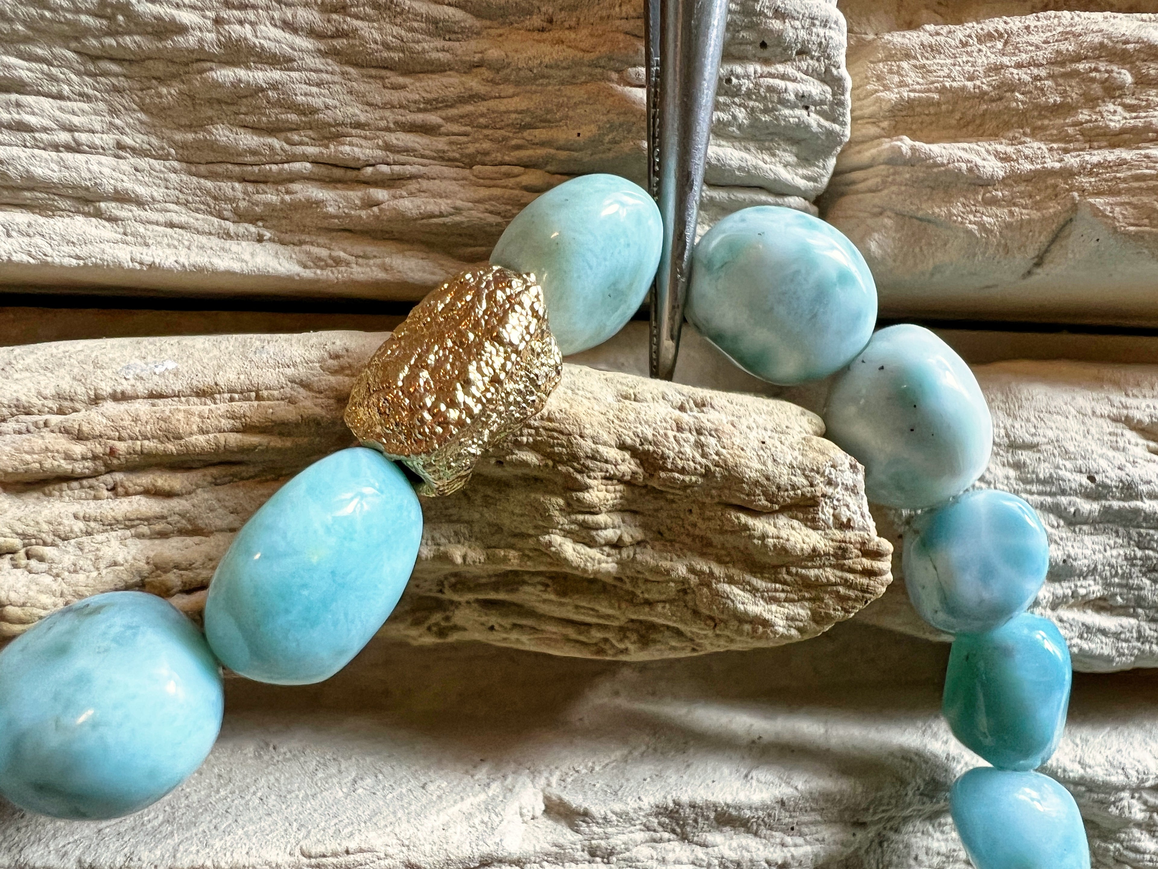 Einzigartiges 585er Gold-Armband mit Larimar - Länge: 20,5 cm - UNIKAT