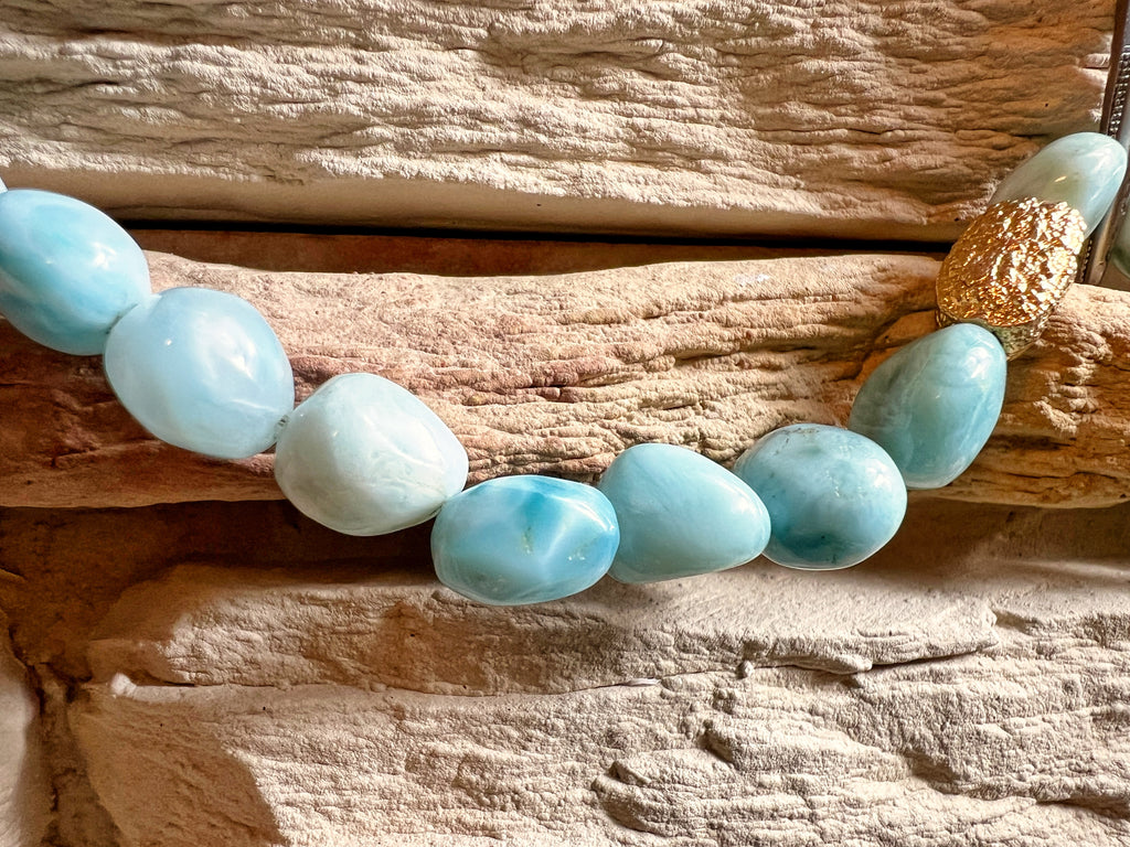 Einzigartiges 585er Gold-Armband mit Larimar - Länge: 20,5 cm - UNIKAT