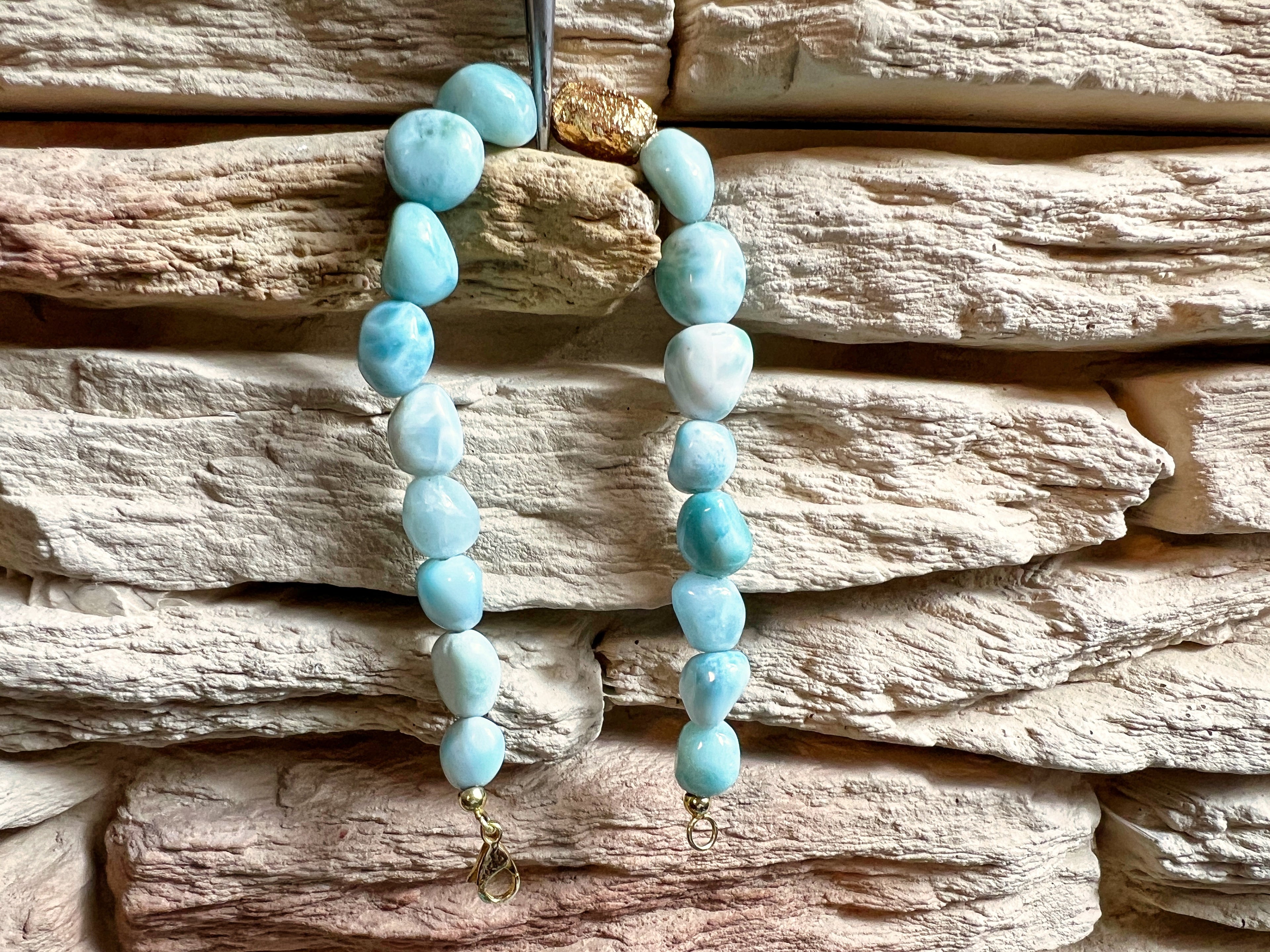 Einzigartiges 585er Gold-Armband mit Larimar - Länge: 20,5 cm - UNIKAT