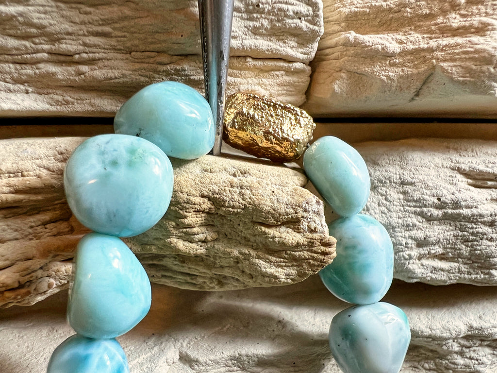 Einzigartiges 585er Gold-Armband mit Larimar - Länge: 20,5 cm - UNIKAT