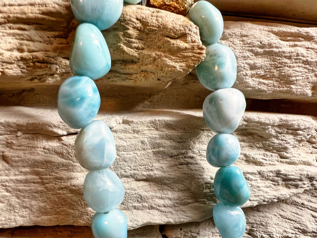 Einzigartiges 585er Gold-Armband mit Larimar - Länge: 20,5 cm - UNIKAT