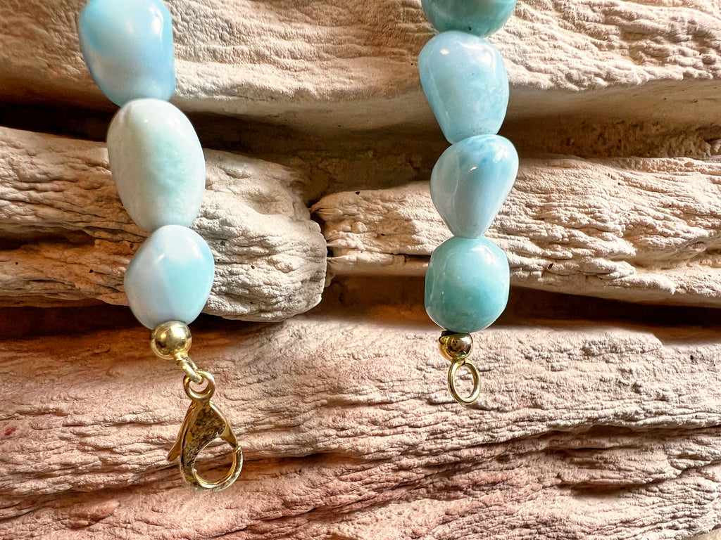 Einzigartiges 585er Gold-Armband mit Larimar - Länge: 20,5 cm - UNIKAT