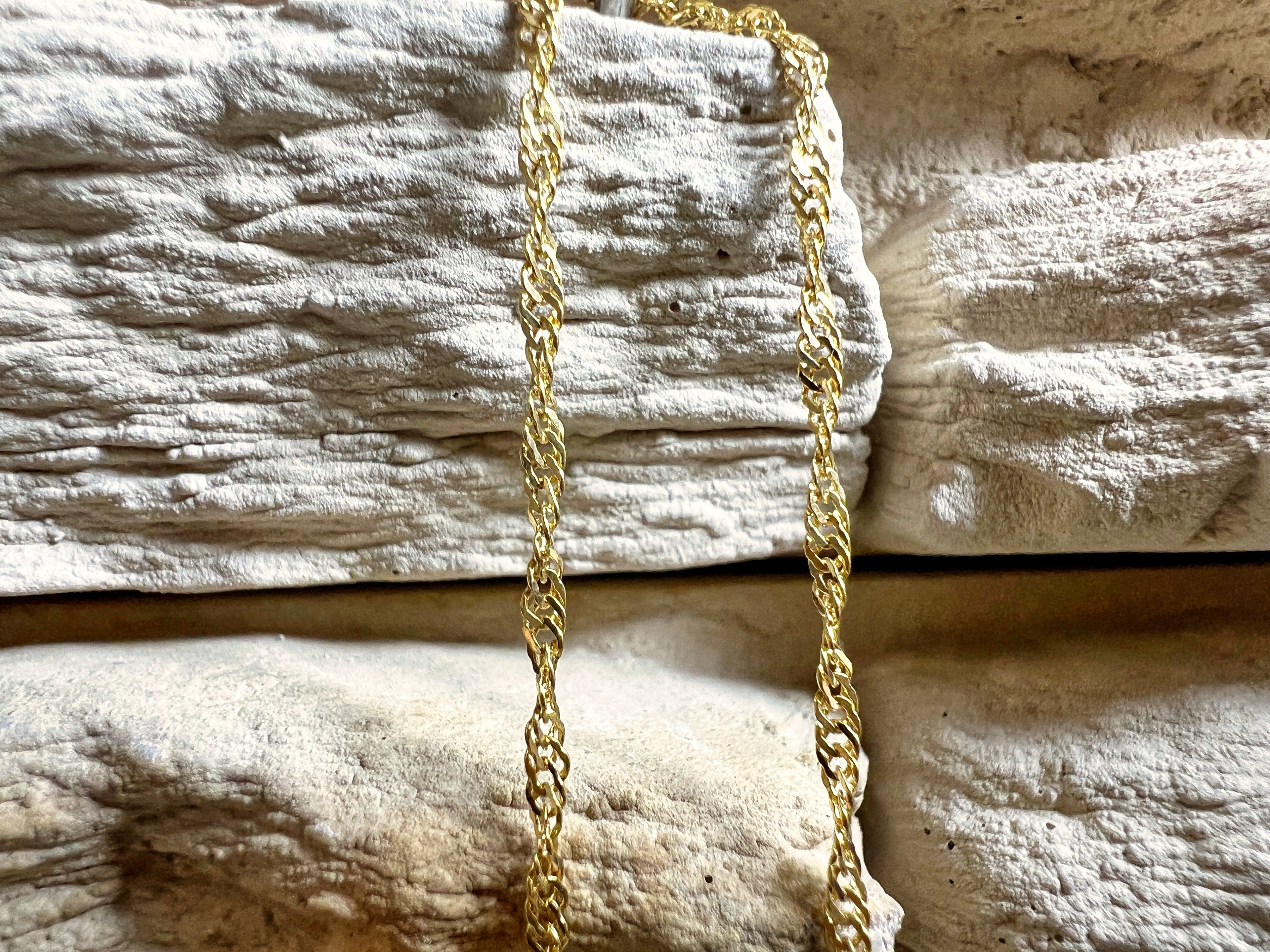 Unisex-Armband aus 585er Gold - zart - Singapurstil - glänzend - 18,5 cm