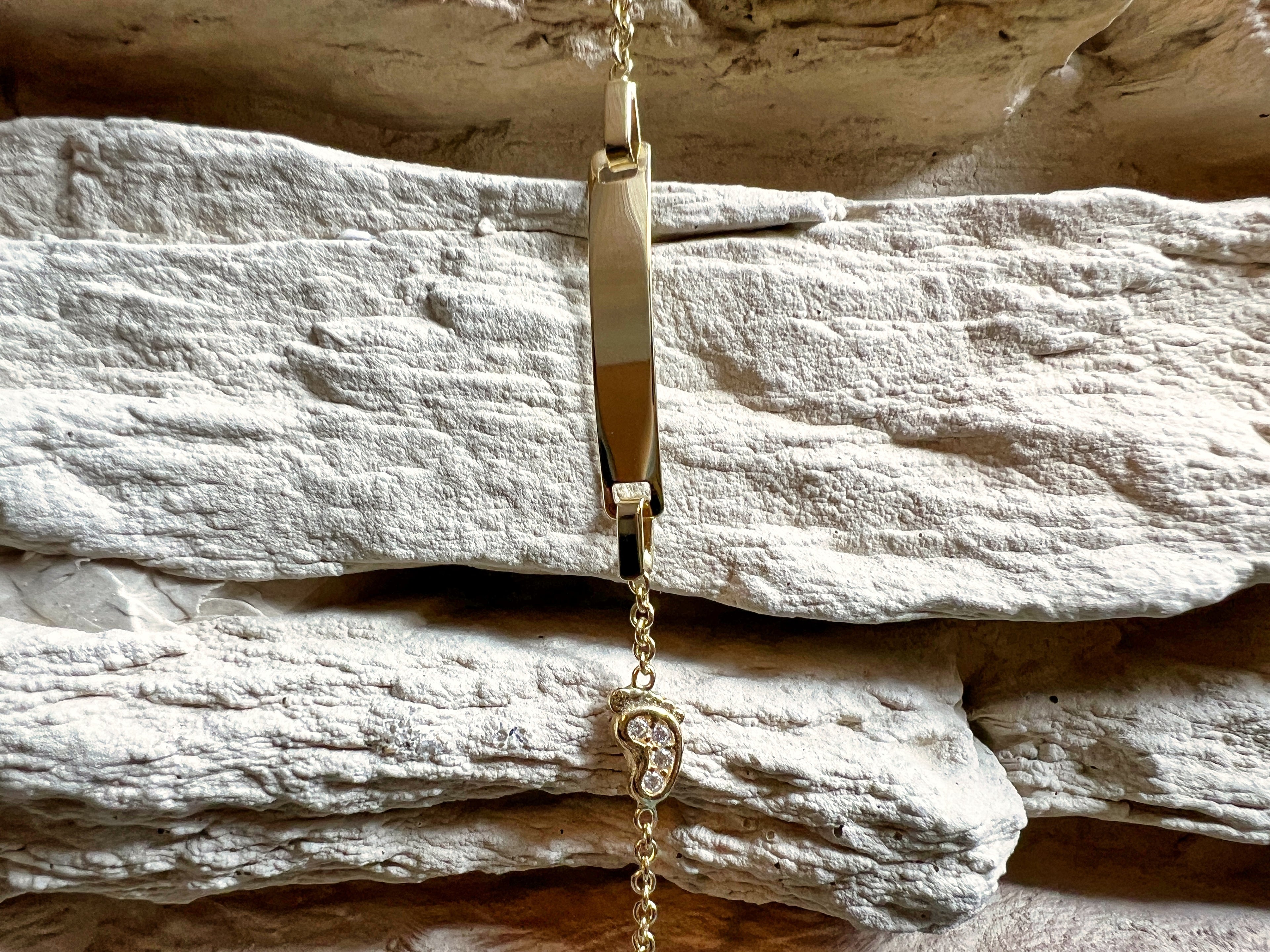 ID-Armband Baby 585er Gold - Füßchen mit Zirkonia - 11,5+13,5 cm - personalisierbar