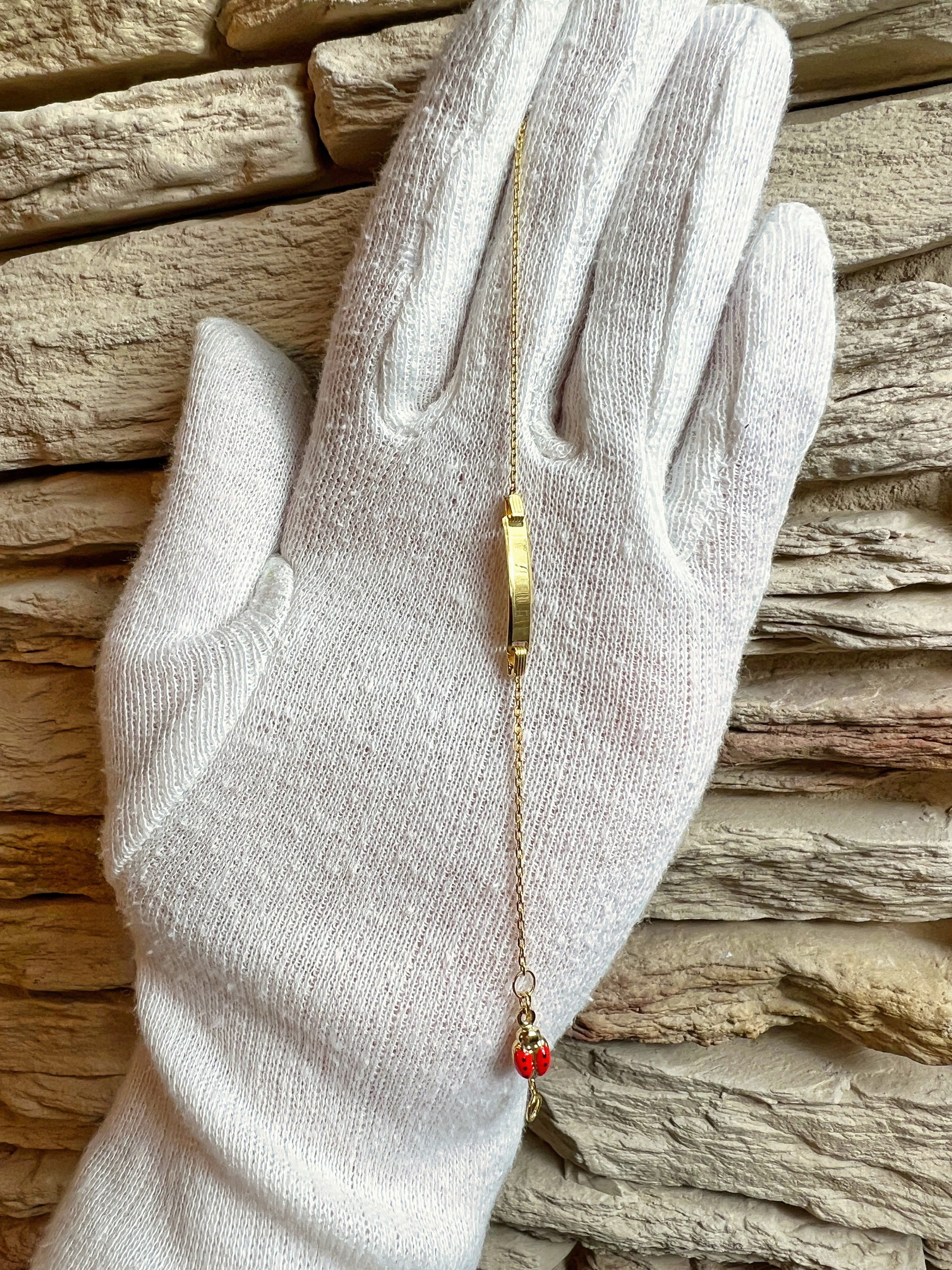 ID-Armband Baby 585er Gold - Marienkäfer - 14 + 16 cm - personalisierbar