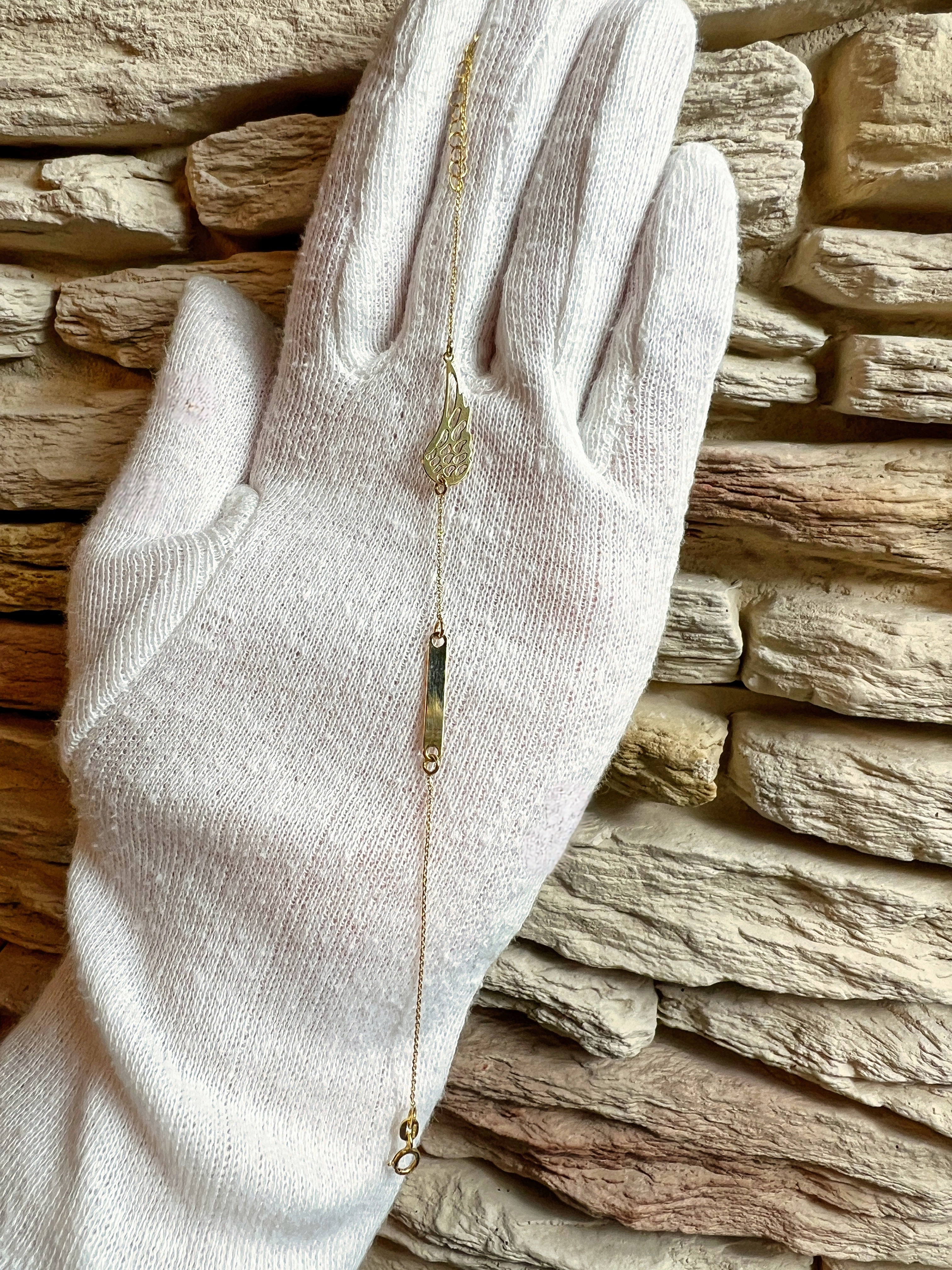 ID-Armband Damen - 585er Gold - Engelsflügel - 17,5 cm - personalisierbar