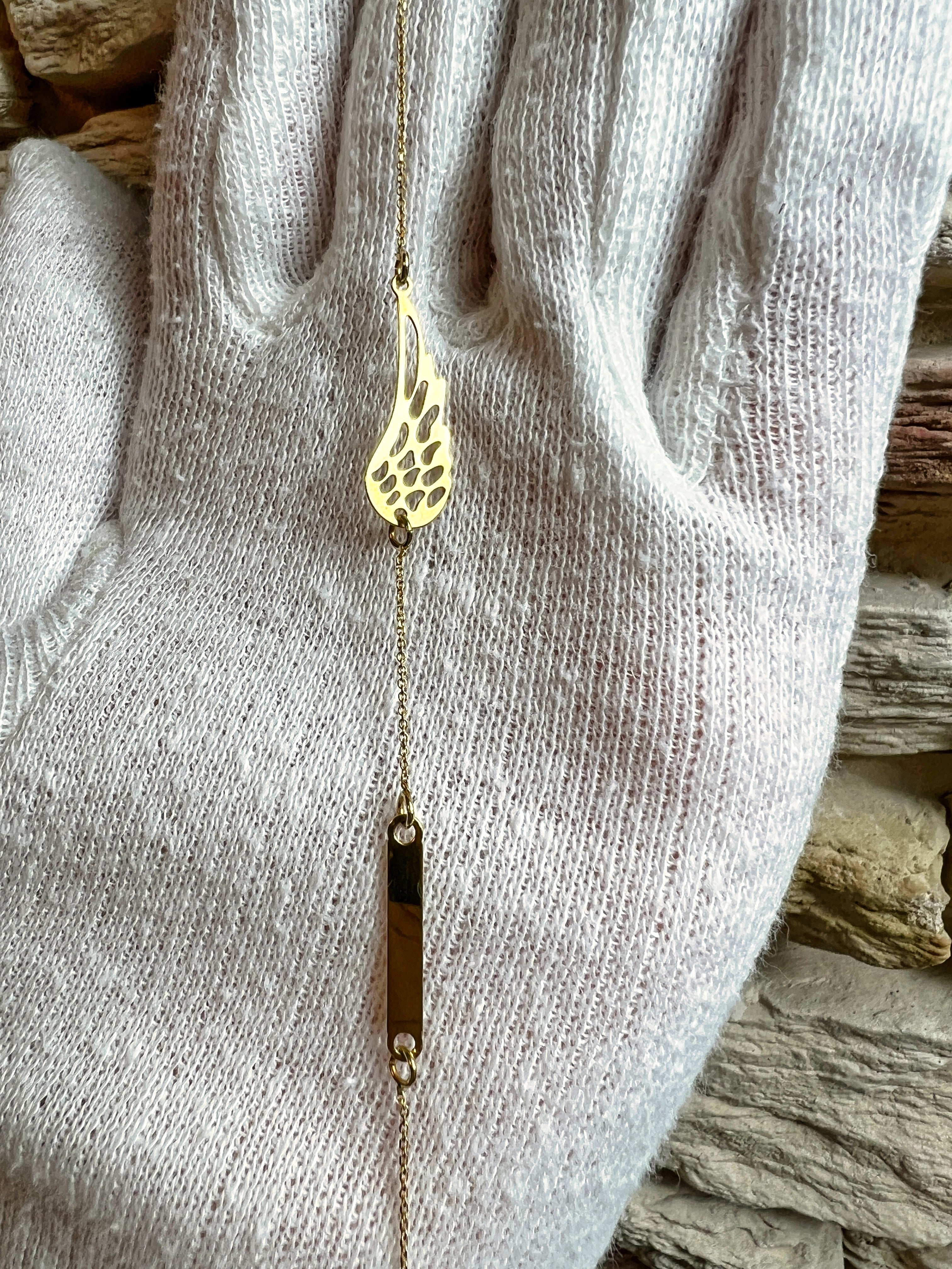 ID-Armband Damen - 585er Gold - Engelsflügel - 17,5 cm - personalisierbar