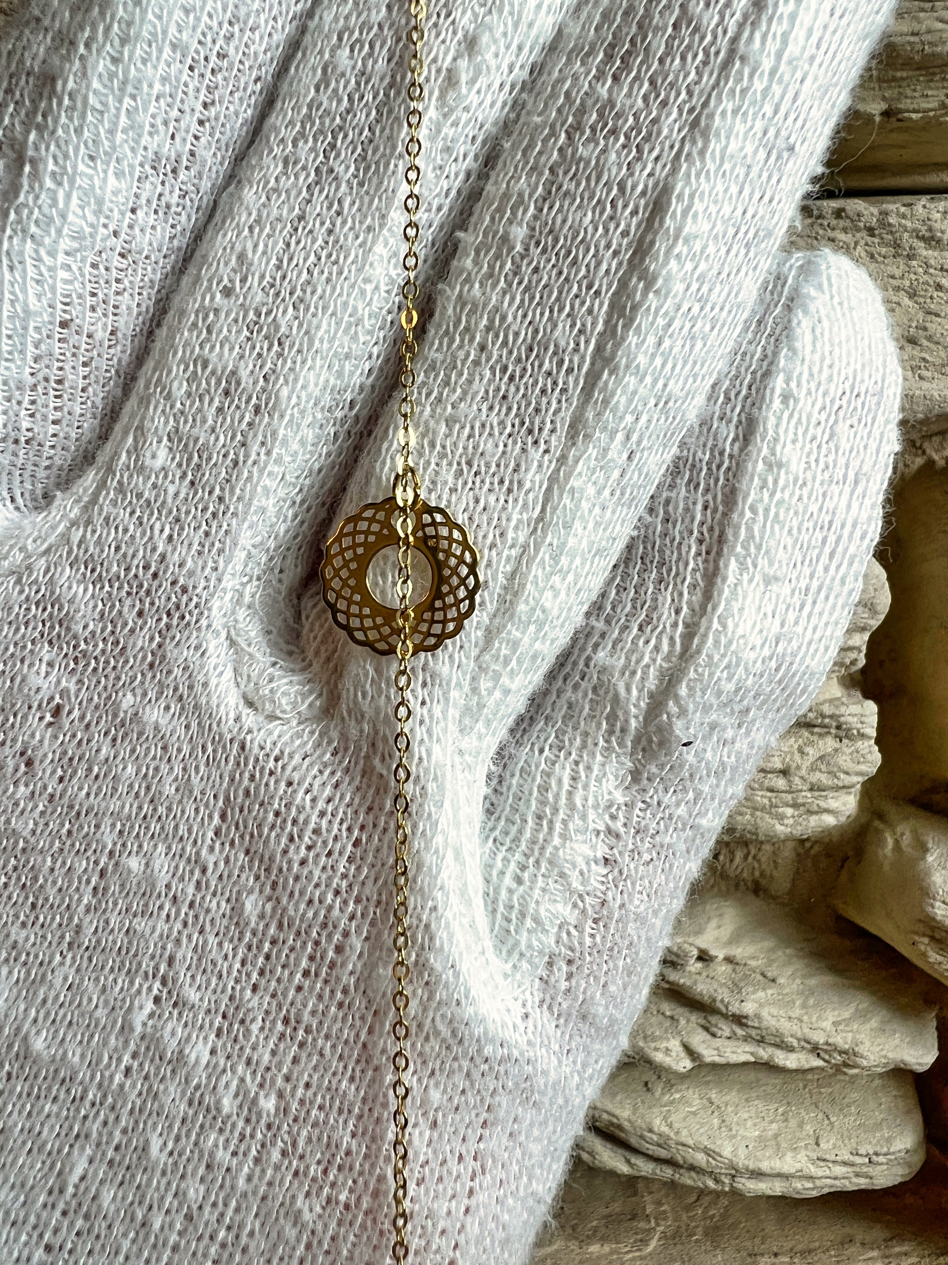 Fußkette aus 585er Gold - mit Plättchen - 22,5 cm - 25,5 cm