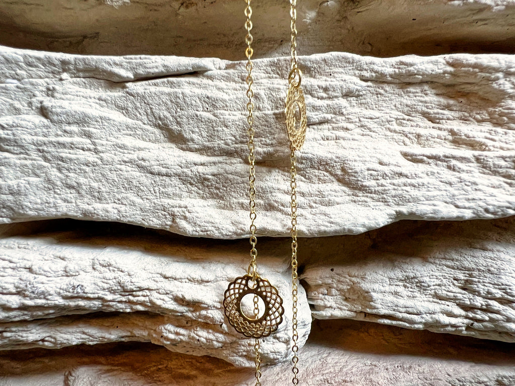 Fußkette aus 585er Gold - mit Plättchen - 22,5 cm - 25,5 cm