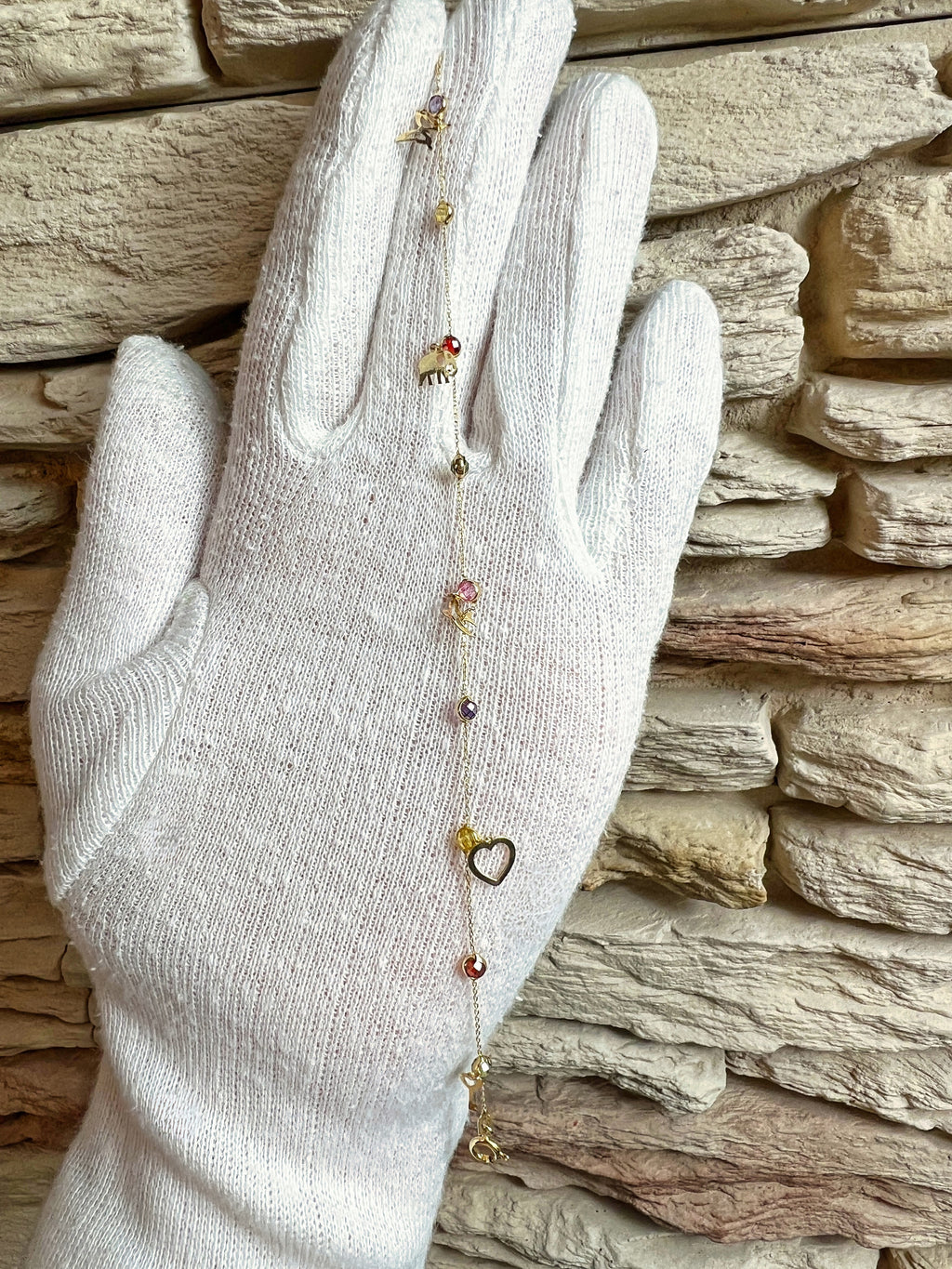 Feines Goldarmband aus 585er Gold - bunte Zirkonia-Anhänger - 17+18,5 cm