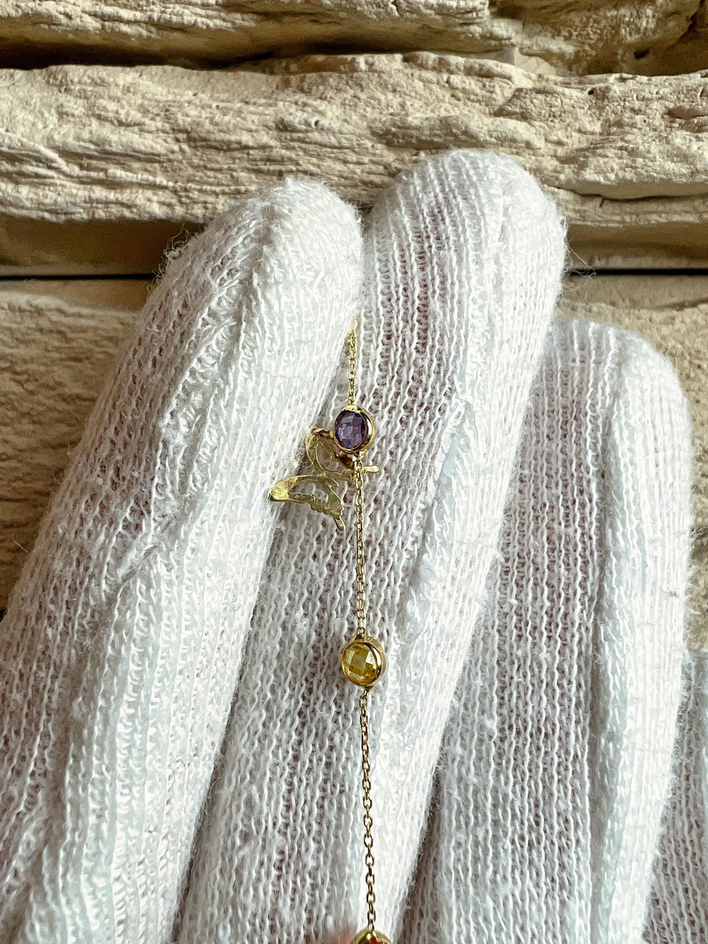 Feines Goldarmband aus 585er Gold - bunte Zirkonia-Anhänger - 17+18,5 cm