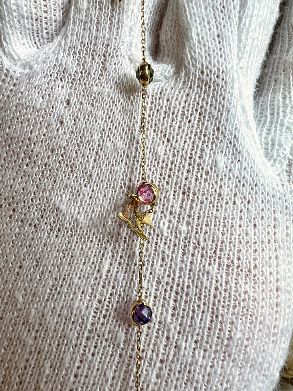 Feines Goldarmband aus 585er Gold - bunte Zirkonia-Anhänger - 17+18,5 cm