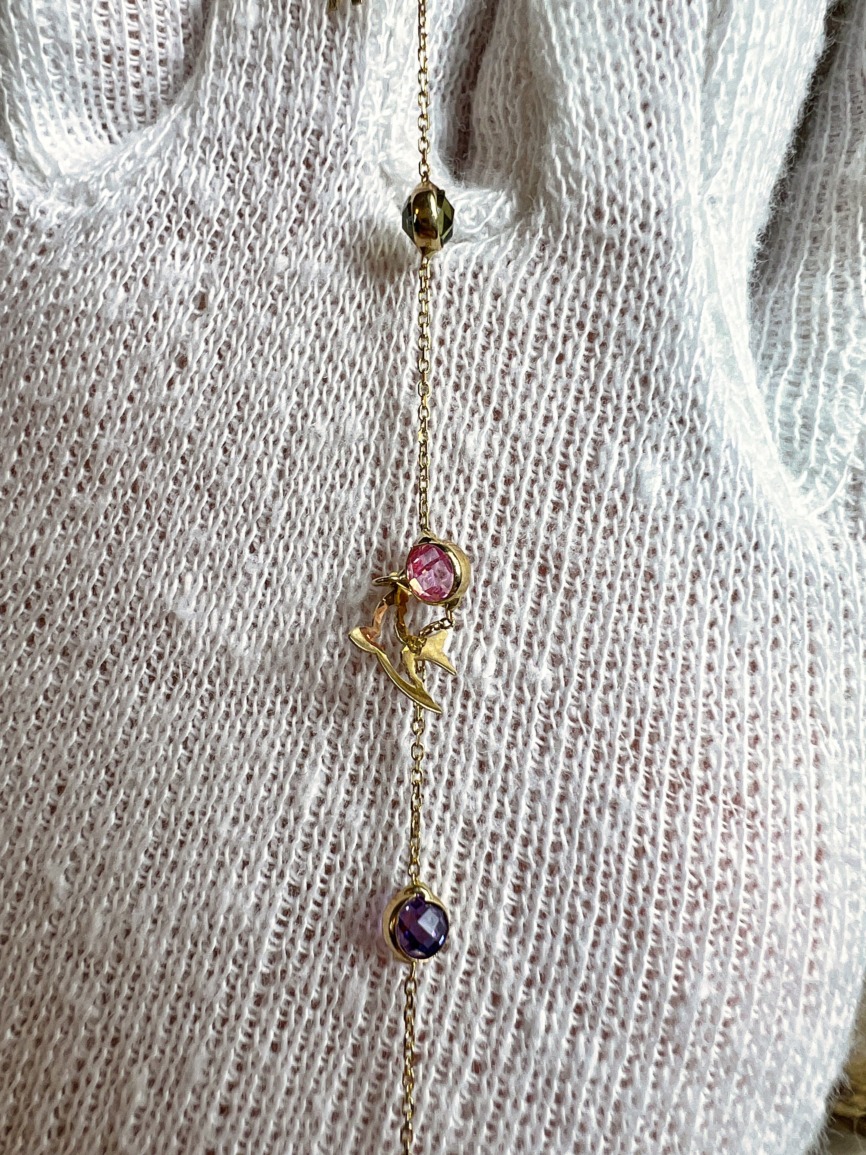 Feines Goldarmband aus 585er Gold - bunte Zirkonia-Anhänger - 17+18,5 cm