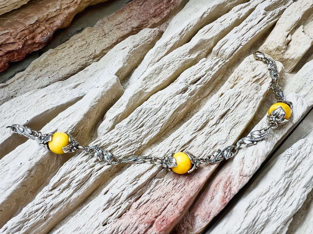 925er Sterling Silber Armband "Vintage" - Länge: 22 cm - Honigbernstein - UNIKAT