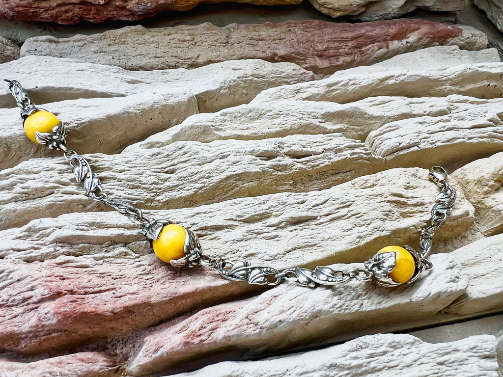 925er Sterling Silber Armband "Vintage" - Länge: 22 cm - Honigbernstein - UNIKAT