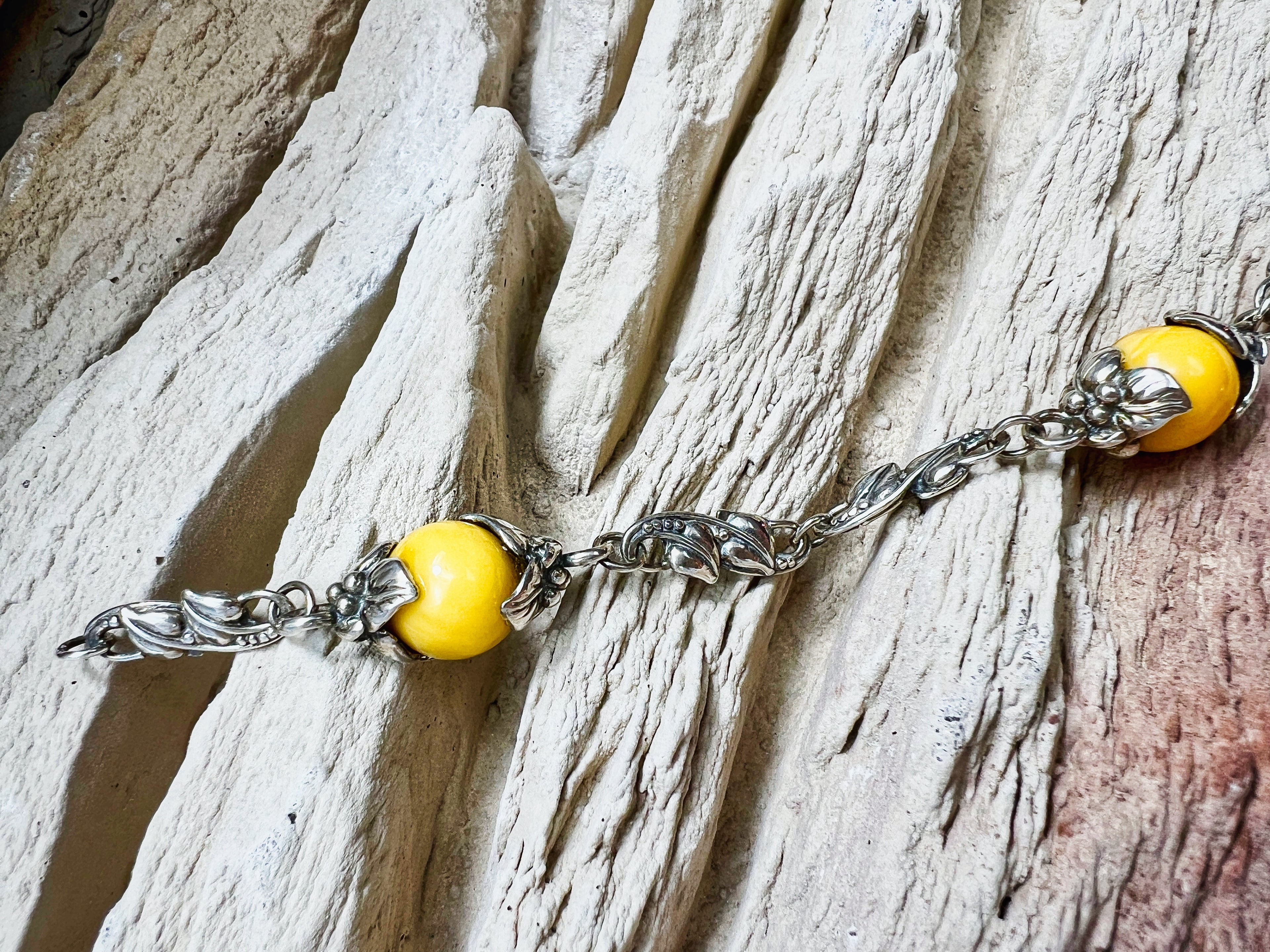 925er Sterling Silber Armband "Vintage" - Länge: 22 cm - Honigbernstein - UNIKAT