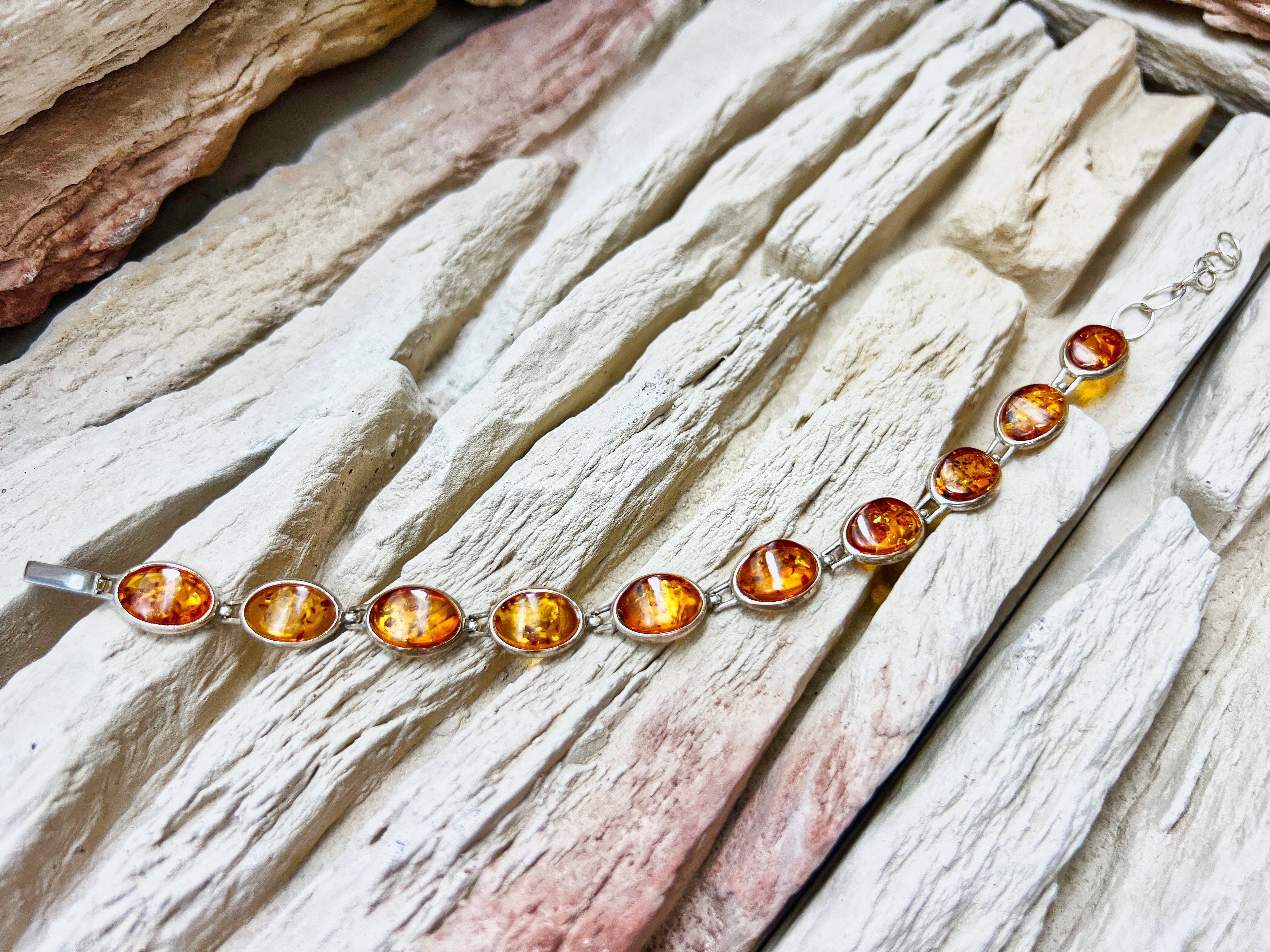 Bernstein-Armband - 925 Sterling Silber - 18 bis 22 cm - UNIKAT