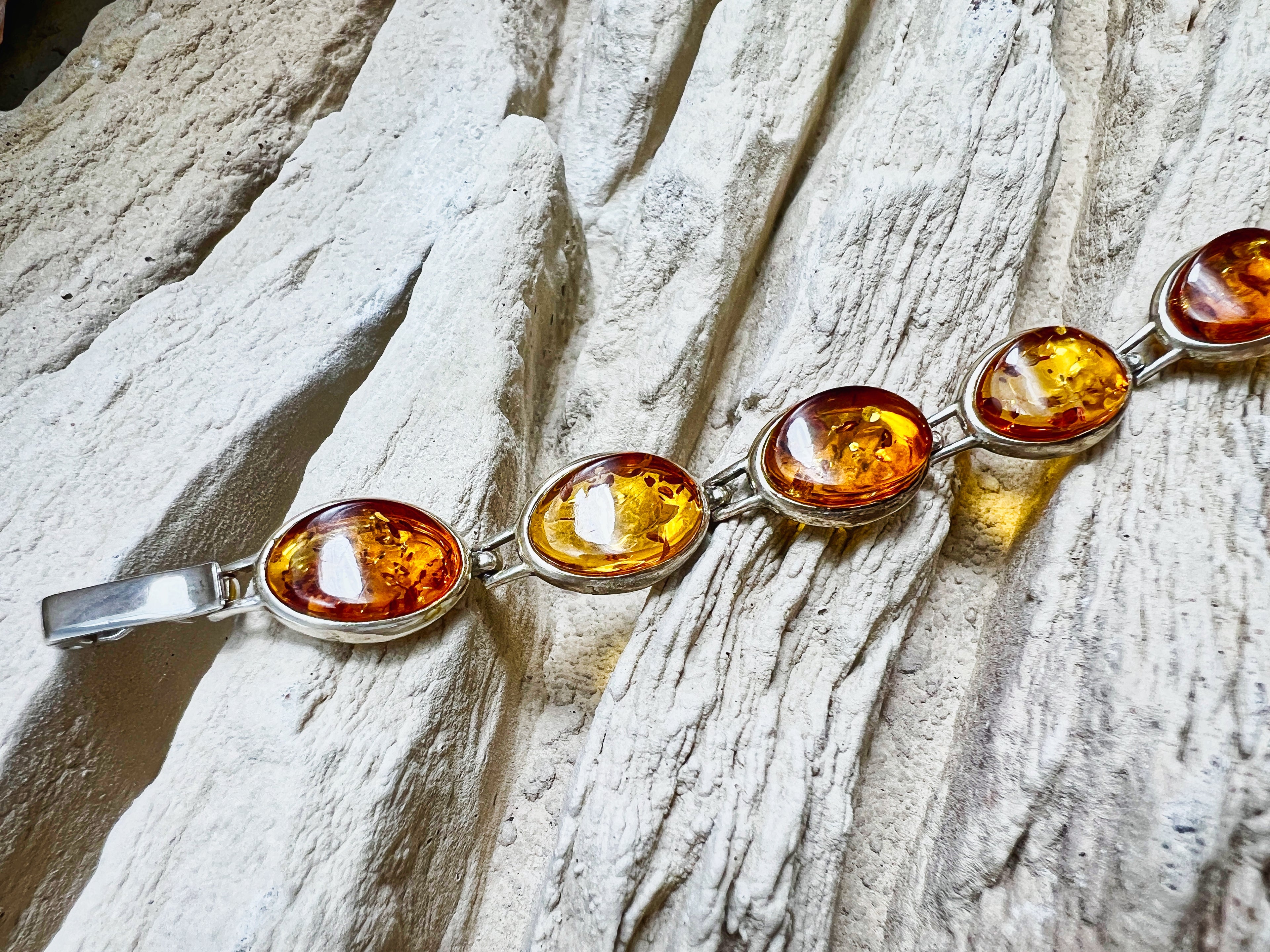 Bernstein-Armband - 925 Sterling Silber - 18 bis 22 cm - UNIKAT