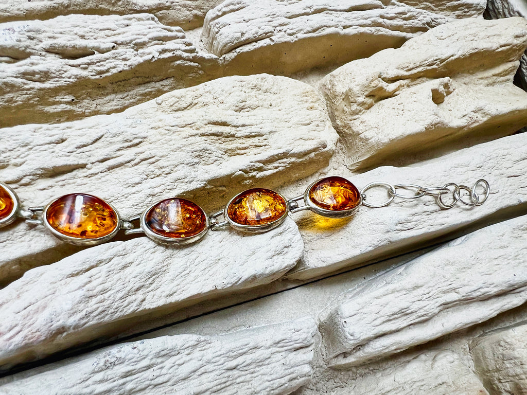 Bernstein-Armband - 925 Sterling Silber - 18 bis 22 cm - UNIKAT