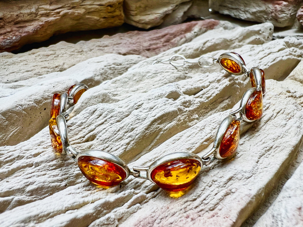 Bernstein-Armband - 925 Sterling Silber - 18 bis 22 cm - UNIKAT