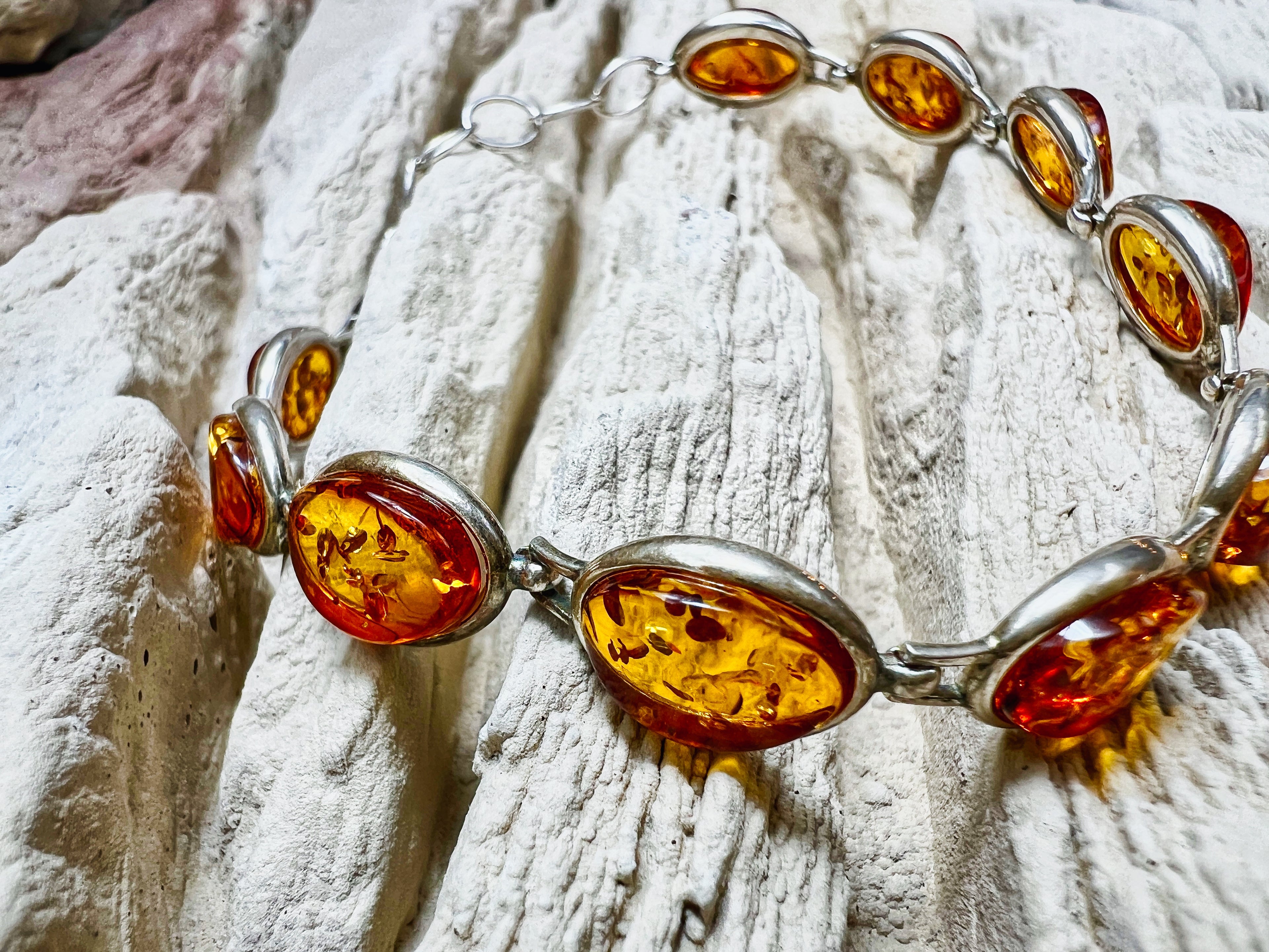 Bernstein-Armband - 925 Sterling Silber - 18 bis 22 cm - UNIKAT