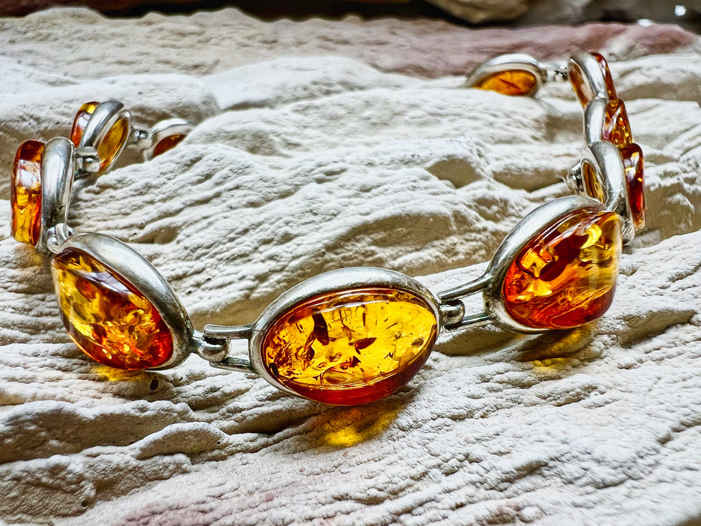 Bernstein-Armband - 925 Sterling Silber - 18 bis 22 cm - UNIKAT