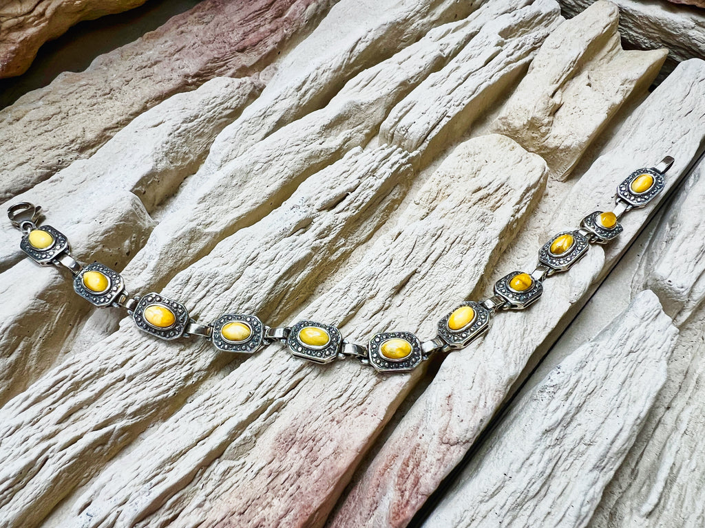 Vintage Bernstein-Armband - 925 Sterling Silber - 19,5 cm - UNIKAT