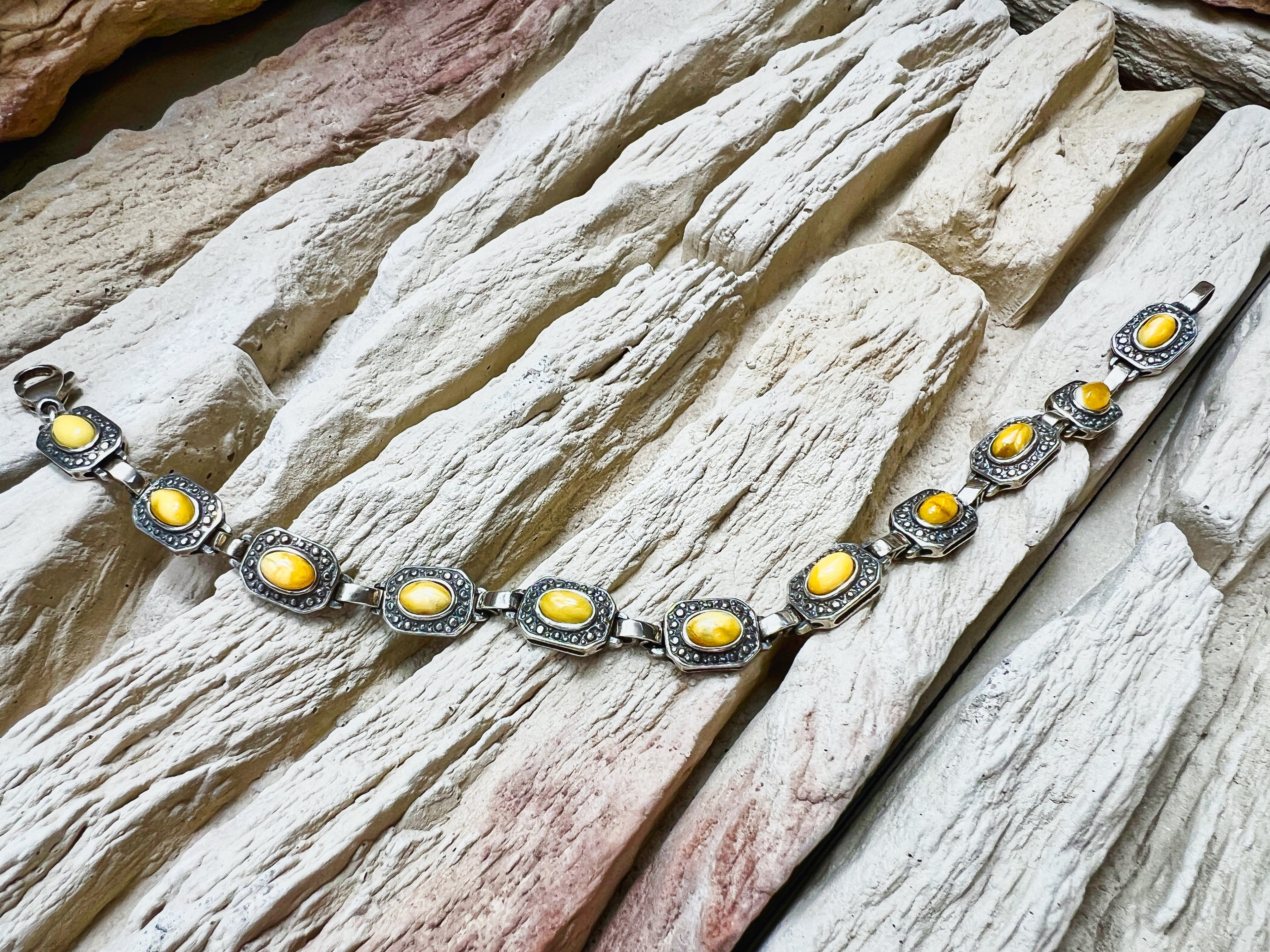 Vintage Bernstein-Armband - 925 Sterling Silber - 19,5 cm - UNIKAT