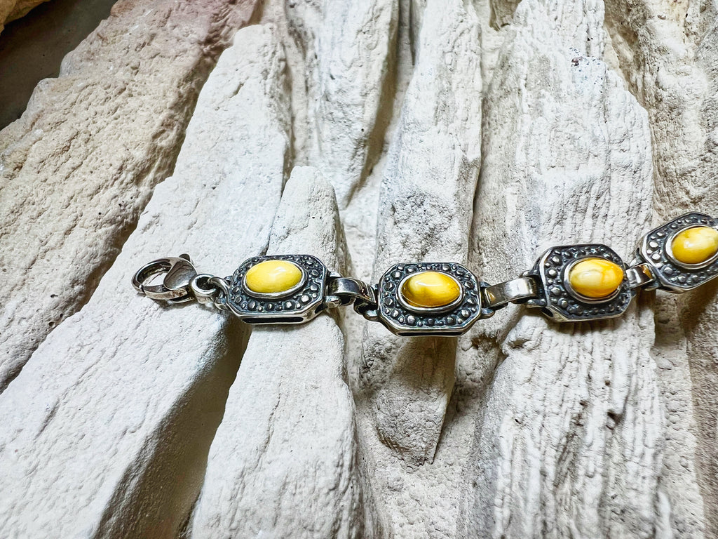 Vintage Bernstein-Armband - 925 Sterling Silber - 19,5 cm - UNIKAT