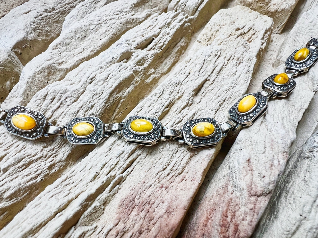 Vintage Bernstein-Armband - 925 Sterling Silber - 19,5 cm - UNIKAT