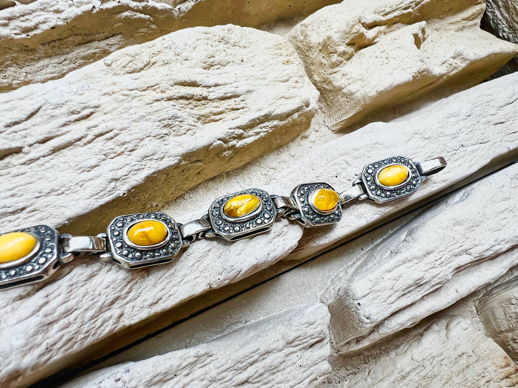 Vintage Bernstein-Armband - 925 Sterling Silber - 19,5 cm - UNIKAT