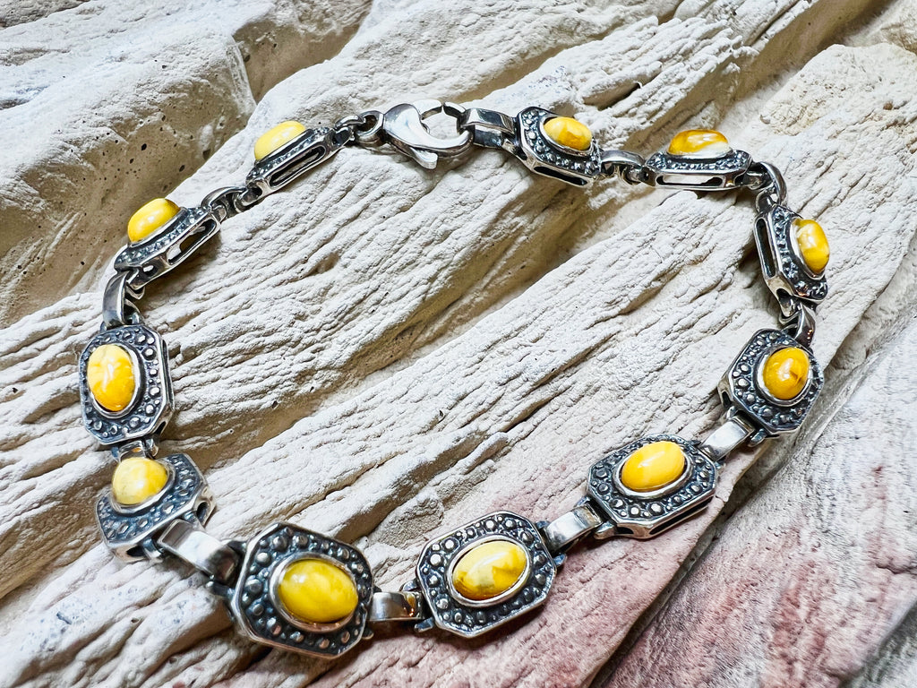 Vintage Bernstein-Armband - 925 Sterling Silber - 19,5 cm - UNIKAT