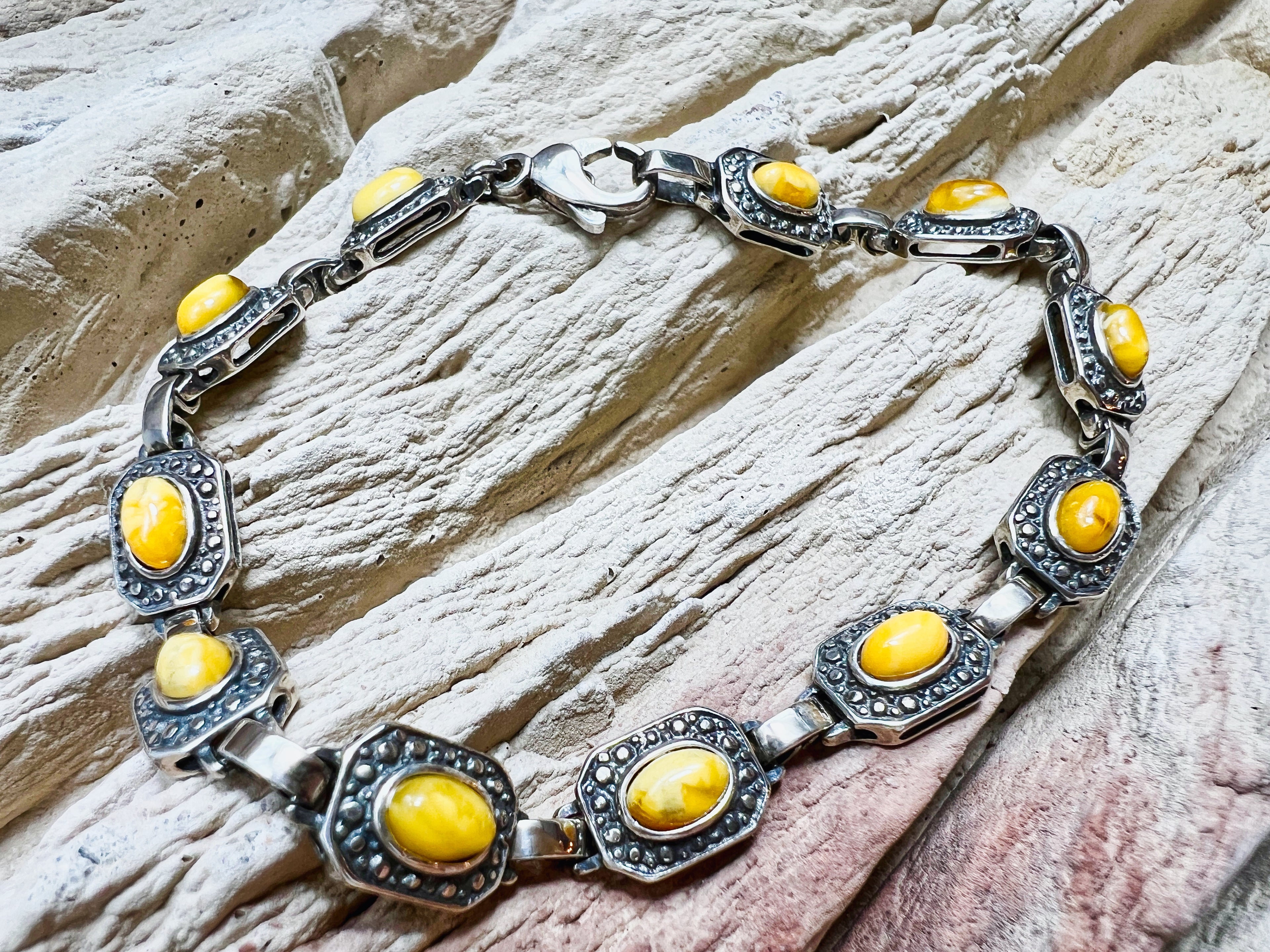 Vintage Bernstein-Armband - 925 Sterling Silber - 19,5 cm - UNIKAT