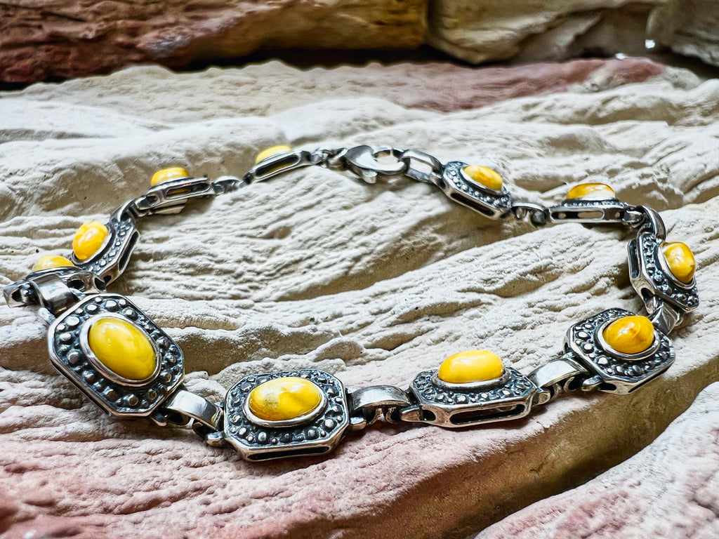 Vintage Bernstein-Armband - 925 Sterling Silber - 19,5 cm - UNIKAT